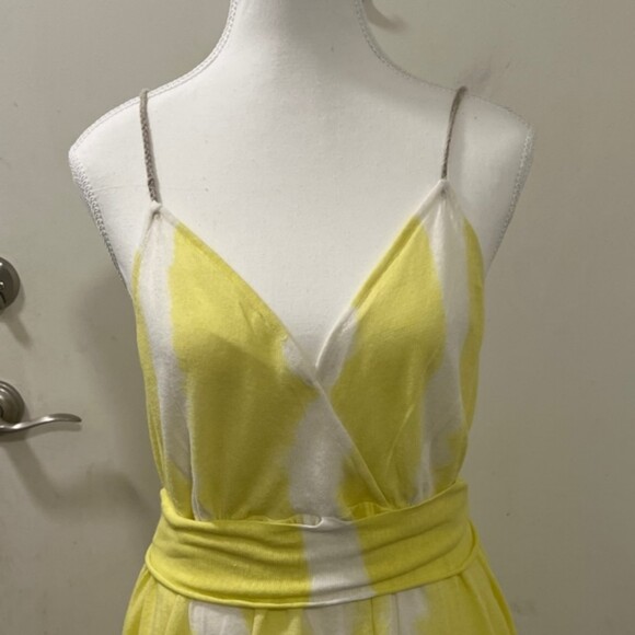 Anthropologie Moth Yellow White Sundress Spaghetti Strapped Midi Dress Sz L - Picture 4 of 12